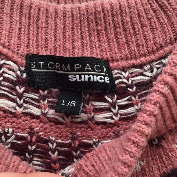 Wool blend Sunice Stormpack dusty pink Fair Isle sweater sz L - Picture 4 of 8